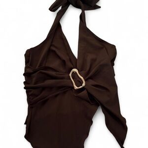 SHEIN Brown Halter Crop Top